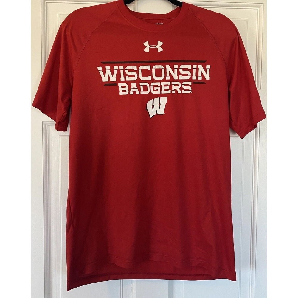 Under Armour Men's T-Shirt SZ Med Wisconsin Badgers Red Heatgear Short Sleeve